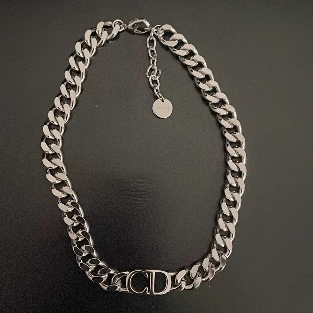 CD Logo Silver Link Chain Choker Necklace - Picture 1 of 5